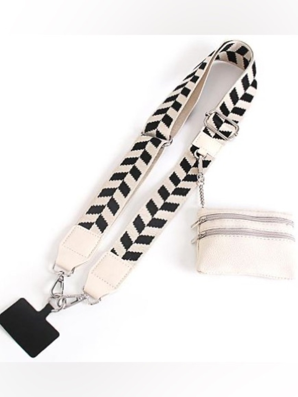 Universal Crossbody Black Chevron Strap for Phone Case with Zippered Pouch